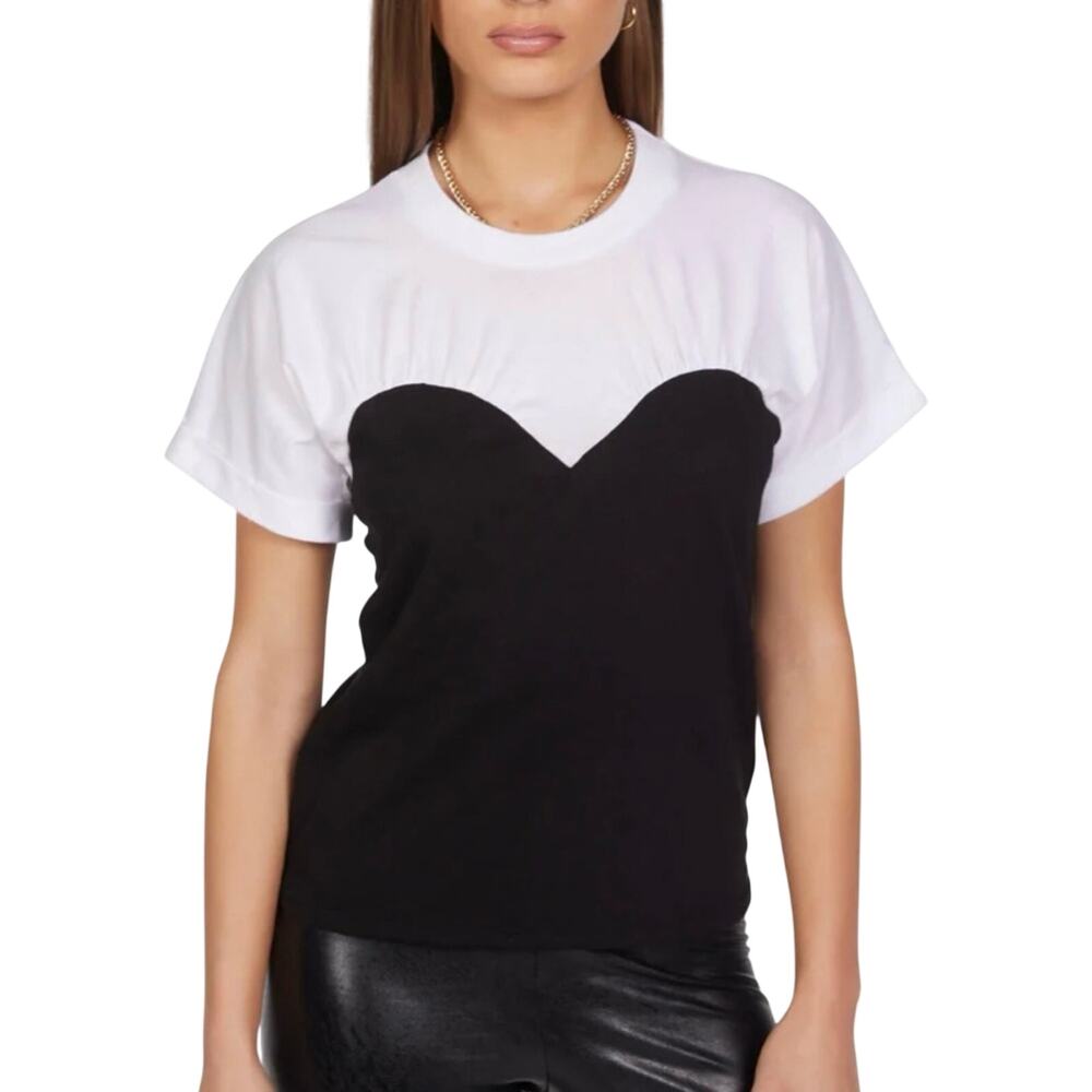 Michael Lauren Kinsley Bustier Tee Small Black White Layered Y2K Top USA
